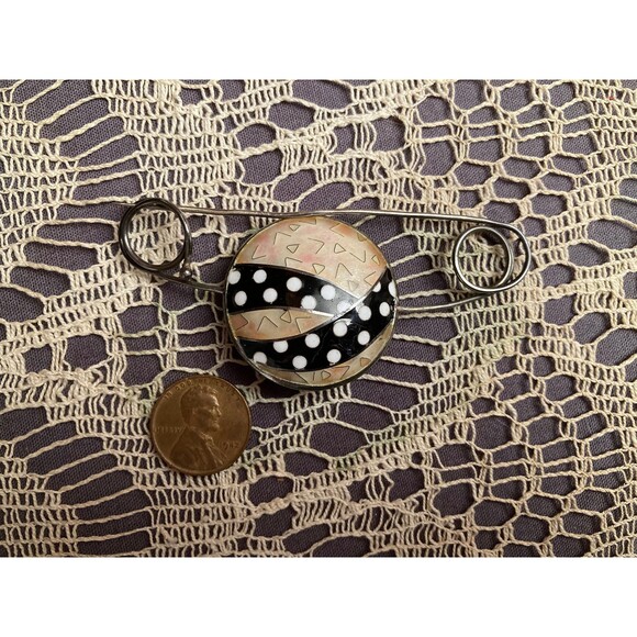 Vintage Shawl Pin Doubled Sided Enamel XL Safety Pin Boho New Wave Vintage 1980s - Picture 2 of 3
